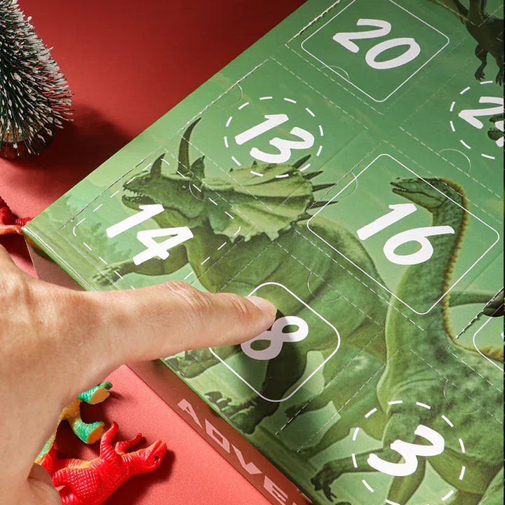 Cadeau de Noël ludique : Calendrier de l'Avent dinosaures pour enfants, figurines détaillées.