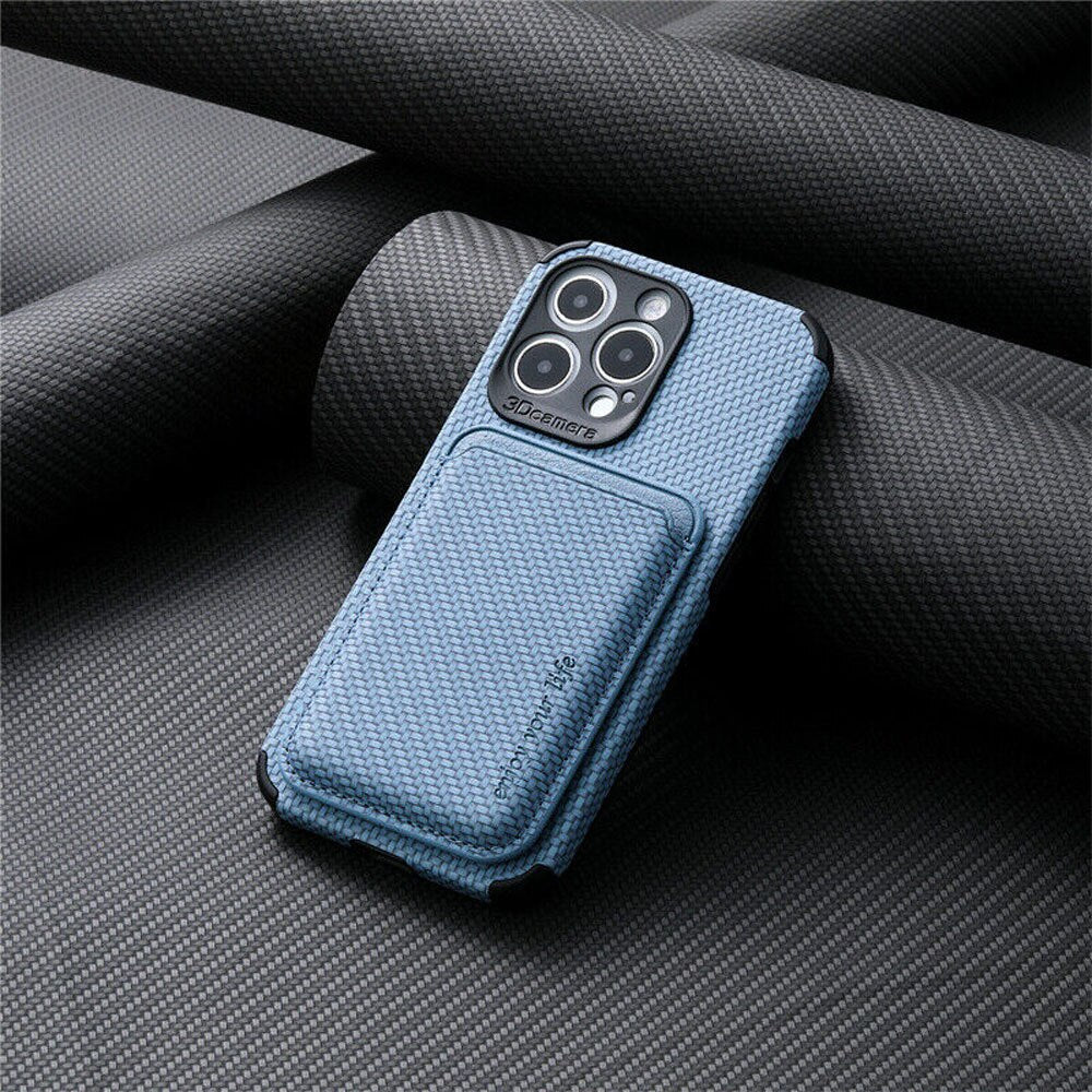 Coque iPhone MagSafe avec fentes pour cartes, support de visualisation et protection intégrale antichoc.