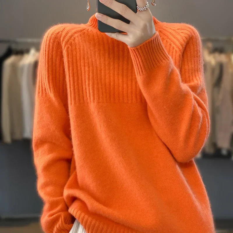 Pull femme Luan, col roulé doux, tricot confortable et moderne pour l'hiver.