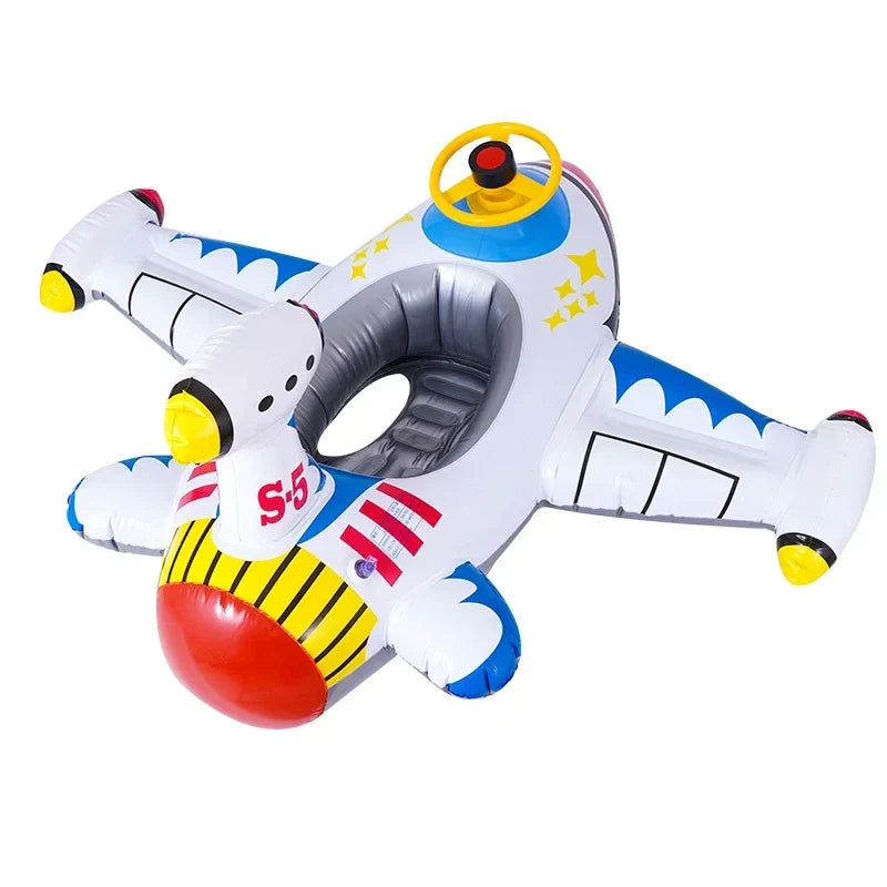 Bouée gonflable avion pour bébé, avec volant, idéale pour piscine et jeux d'eau estivaux.