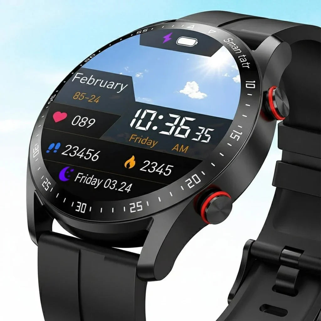 Montre connectée intelligente homme, gestion appels, musique, notifications, pour une vie connectée et active.