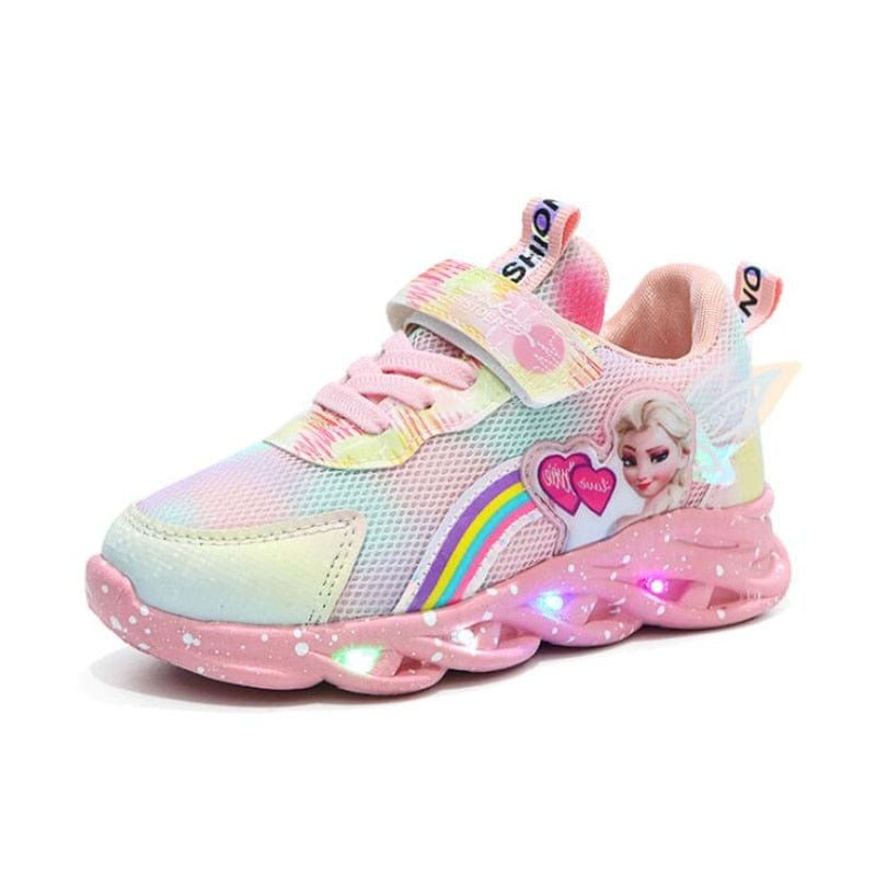 Chaussures antidérapantes roses pour filles, semelle souple. Baskets lumineuses princesse confortables pour enfants.