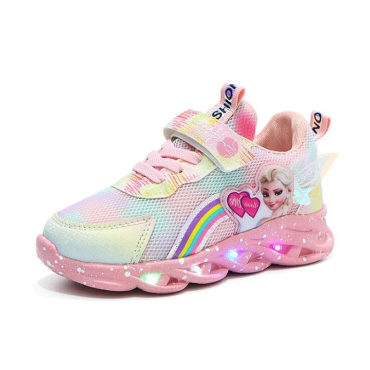 Chaussures antidérapantes roses pour filles, semelle souple. Baskets lumineuses princesse confortables pour enfants.