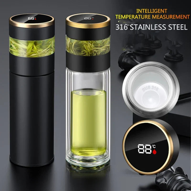Bouteille isotherme intelligente en acier inoxydable avec écran LED, indicateur de température. Idéale pour le sport.