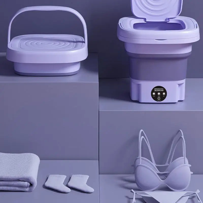 Laveuse portable écologique 8L pour lessive rapide. Conception pliable pour un rangement facile en appartement.