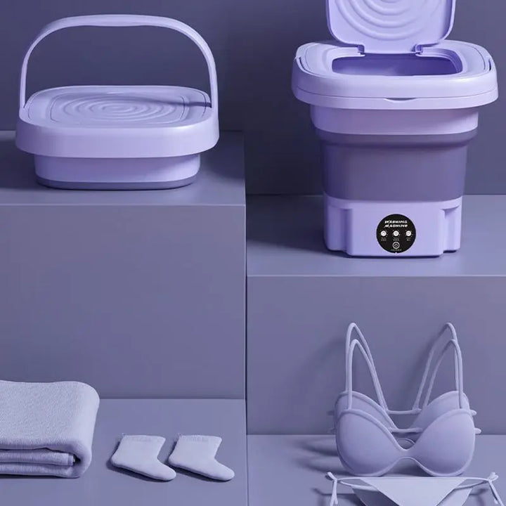 Laveuse portable écologique 8L pour lessive rapide. Conception pliable pour un rangement facile en appartement.