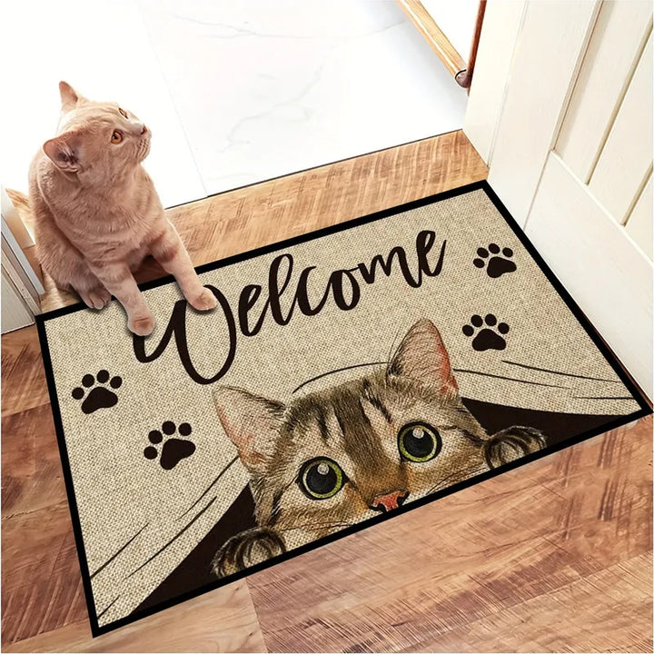 Adorables tapis de porte en flanelle douce avec motifs de chats mignons, fonctionnel et antidérapant pour votre maison.