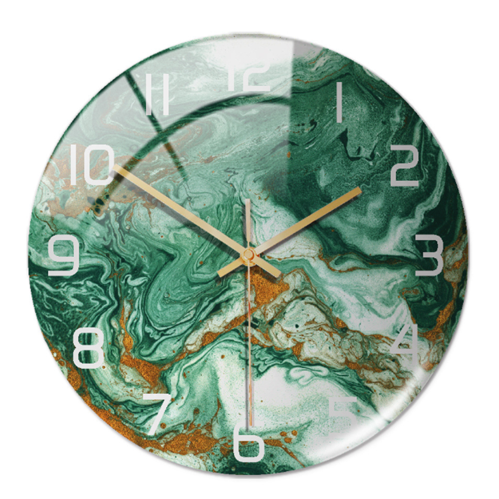 Horloge murale ronde silencieuse Ø30 cm, effet marbre blanc/gris, design moderne pour salon/chambre.