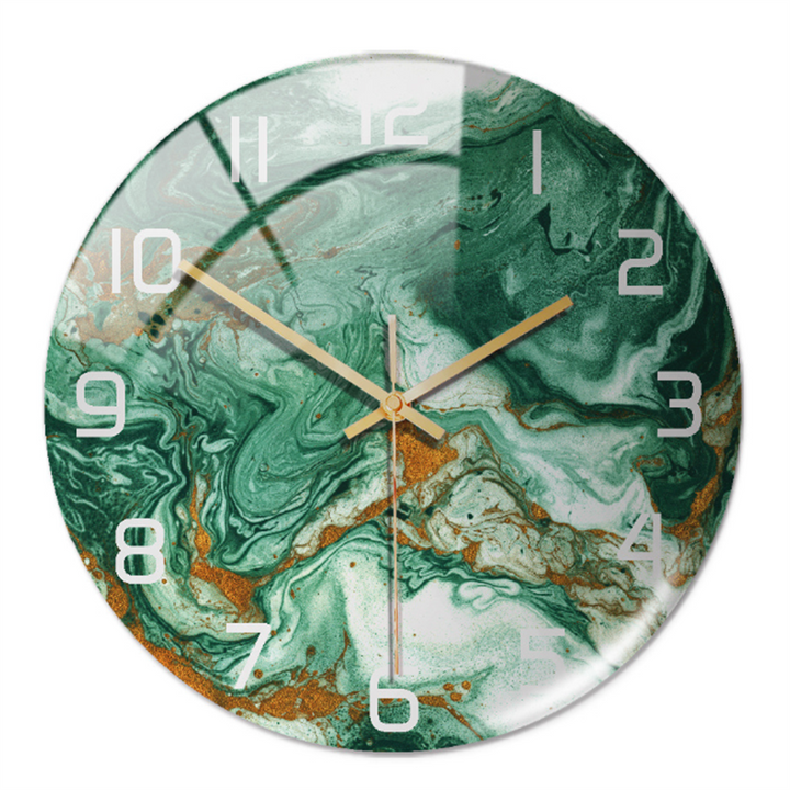 Horloge murale ronde silencieuse Ø30 cm, effet marbre blanc/gris, design moderne pour salon/chambre.