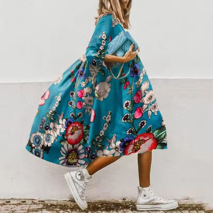 Élégante robe d'été mi-longue pour femme, un choix parfait pour la saison printemps-été, alliant style et légèreté.