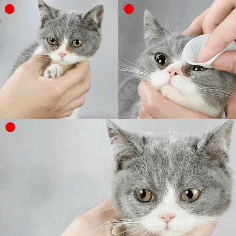 Paquet de 130 lingettes humides et douces pour nettoyer les yeux sensibles des chiens et chats. Hygiène oculaire facile.