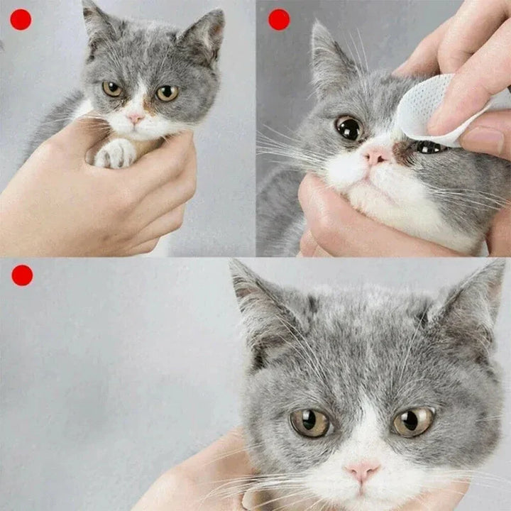 Paquet de 130 lingettes humides et douces pour nettoyer les yeux sensibles des chiens et chats. Hygiène oculaire facile.