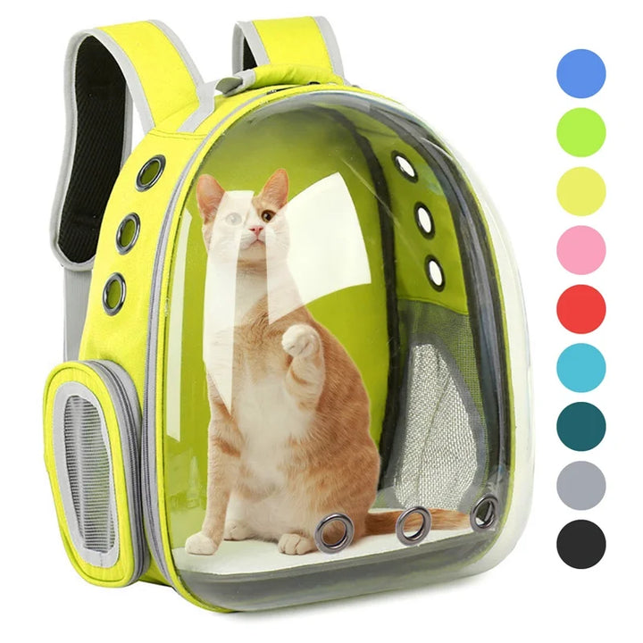Sac de transport aéré et transparent PetRoyale pour chat. Vue complète et circulation d'air pour un voyage zen.