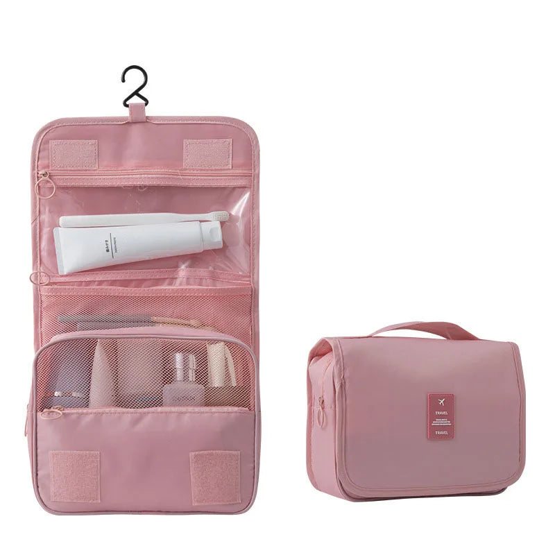Trousse de toilette de voyage pliable, compacte pour le transport, se déplie pour une organisation facile.