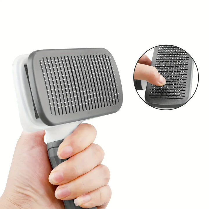 Brosse démêlante auto-nettoyante pour animaux. Parfaite pour poils longs/courts des chiens et chats. Soin du pelage.