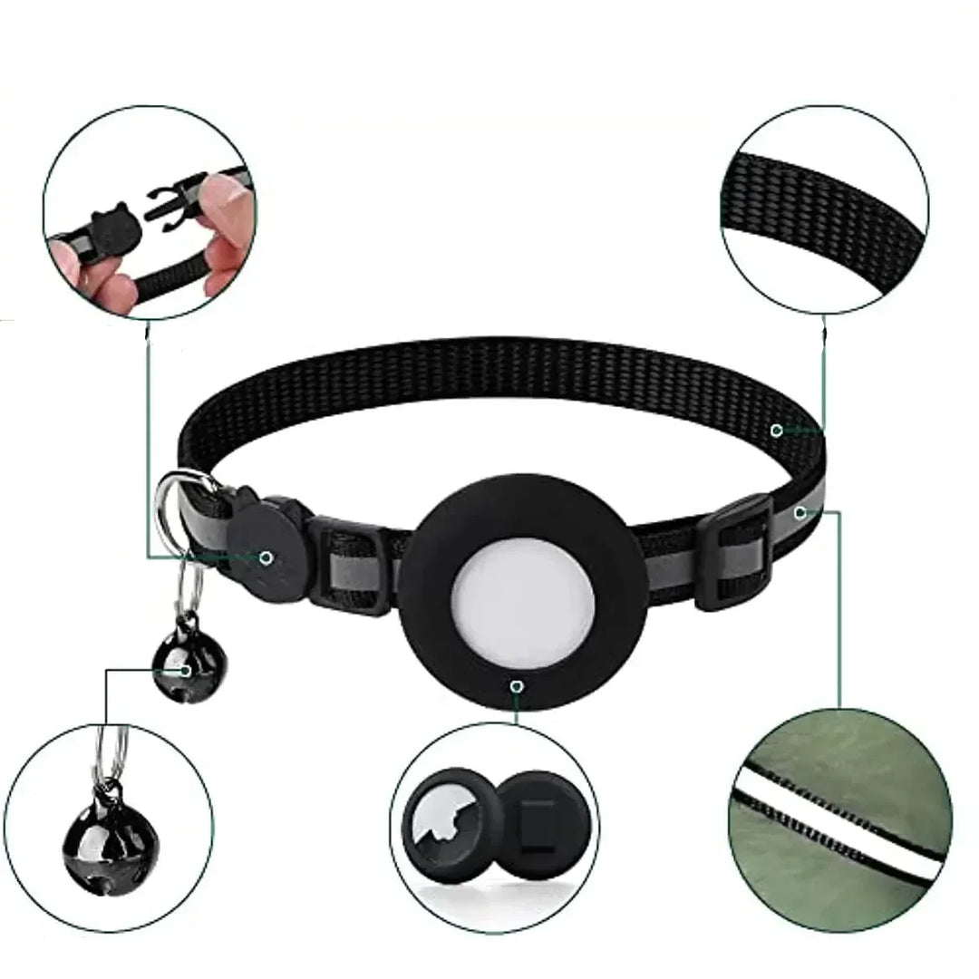 Collier de sécurité réglable pour chat, réfléchissant, support traceur intégré, prévient les pertes.