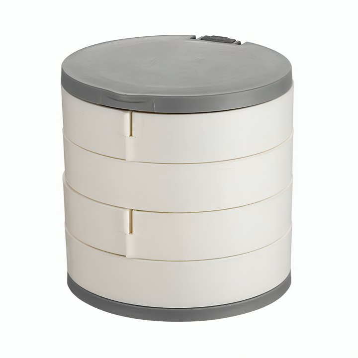 Rangement bijoux compact et rotatif pour coiffeuse. Optimise l'espace, design moderne en ABS noir. Tout accessoire.