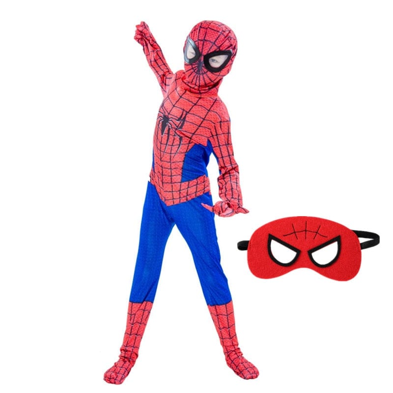 Masque du déguisement Spiderman pour enfant, détails toile d'araignée, parfait pour rôle de superhéros.