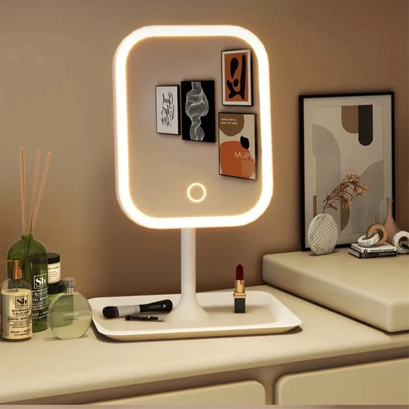 Miroir de maquillage LED tactile pour femme avec 3 couleurs d'éclairage. Idéal coiffeuse ou salle de bain.