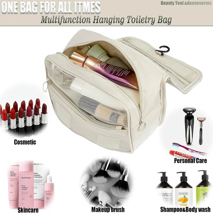 Trousse de toilette déperlante et résistante, idéale pour le sport, camping et voyage. Rangement durable.