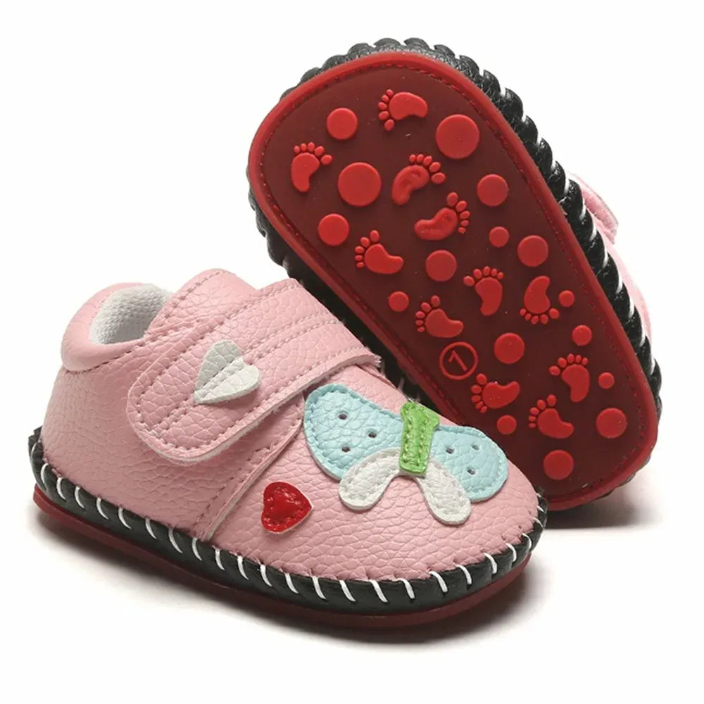 Chaussures bébé premiers pas en cuir souple, semelle antidérapante pour fille et garçon, motif animal mignon, été.