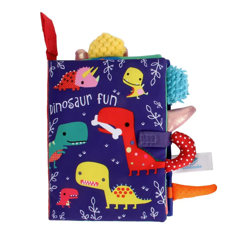 Livre d'éveil sensoriel bébé, avec sons amusants et différentes textures pour le développement enfant.