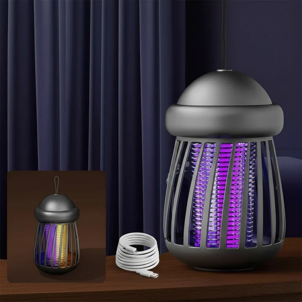 Lampe anti-moustiques rechargeable, parfaite pour le camping, jardin ou toute pièce intérieure.