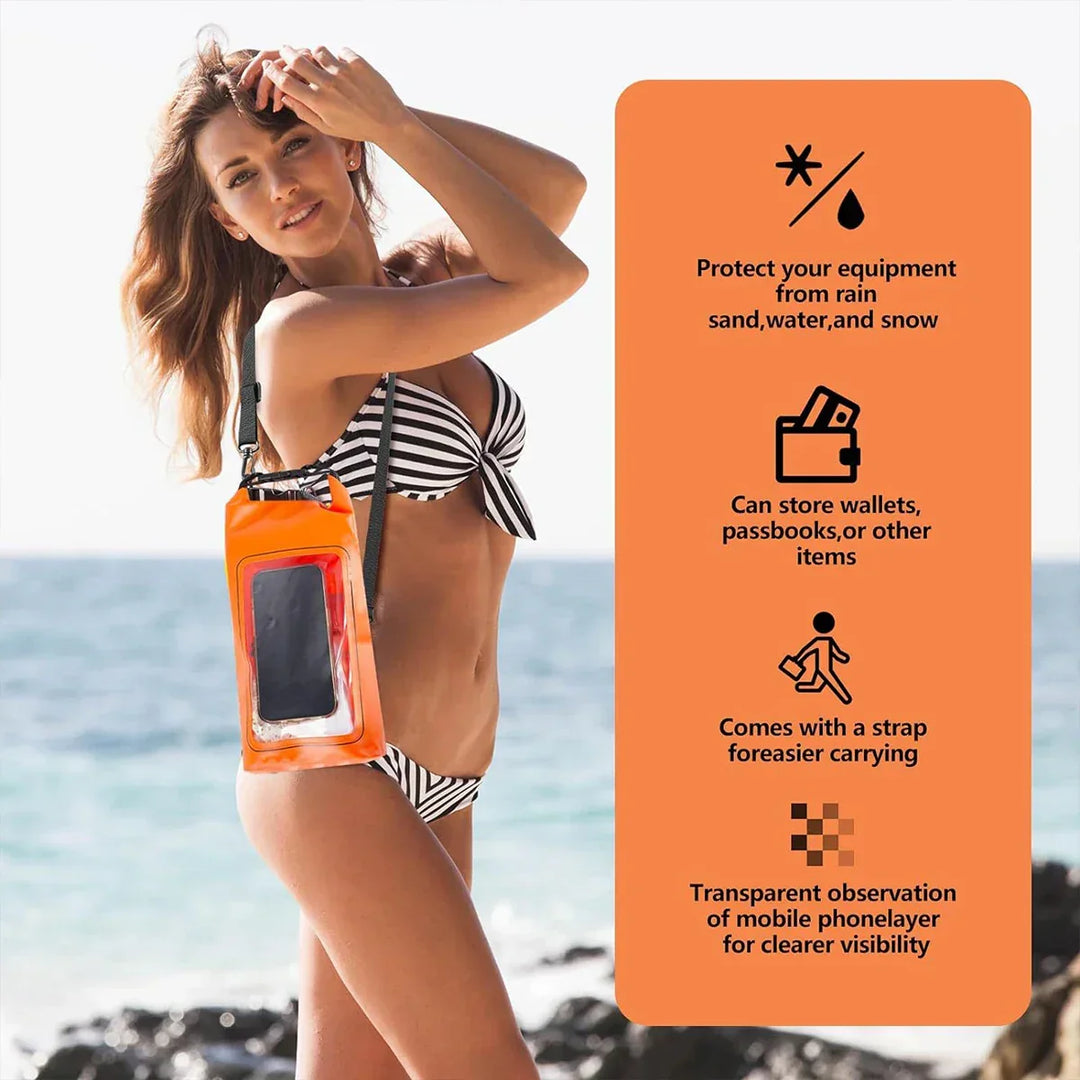 Protection eau essentielle: sac étanche 2L pour smartphone, parfait pour randonnée et activités aquatiques.