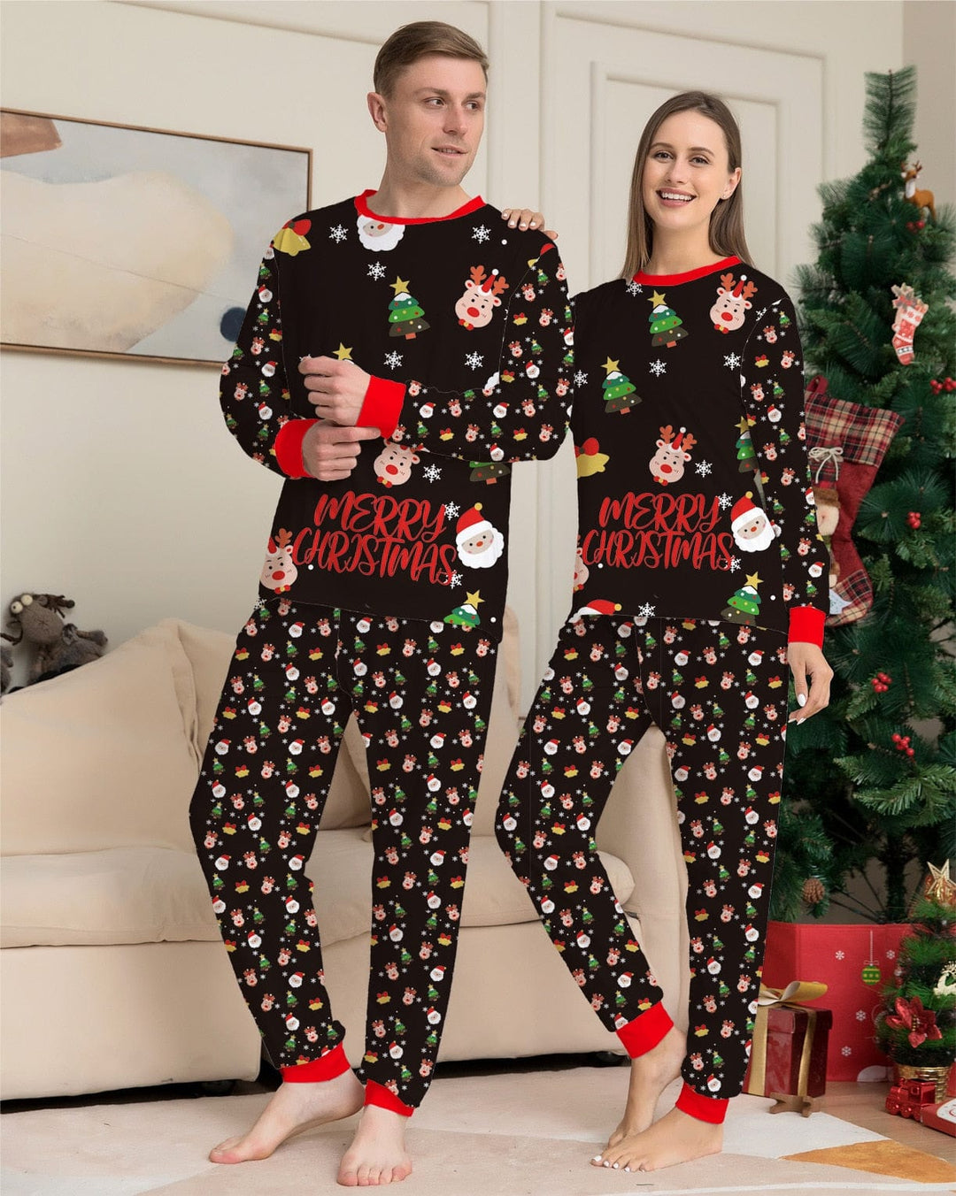 Pyjama famille Noël doux et confortable. Tissu hivernal de qualité, idéal pour la détente et les soirées de fête.