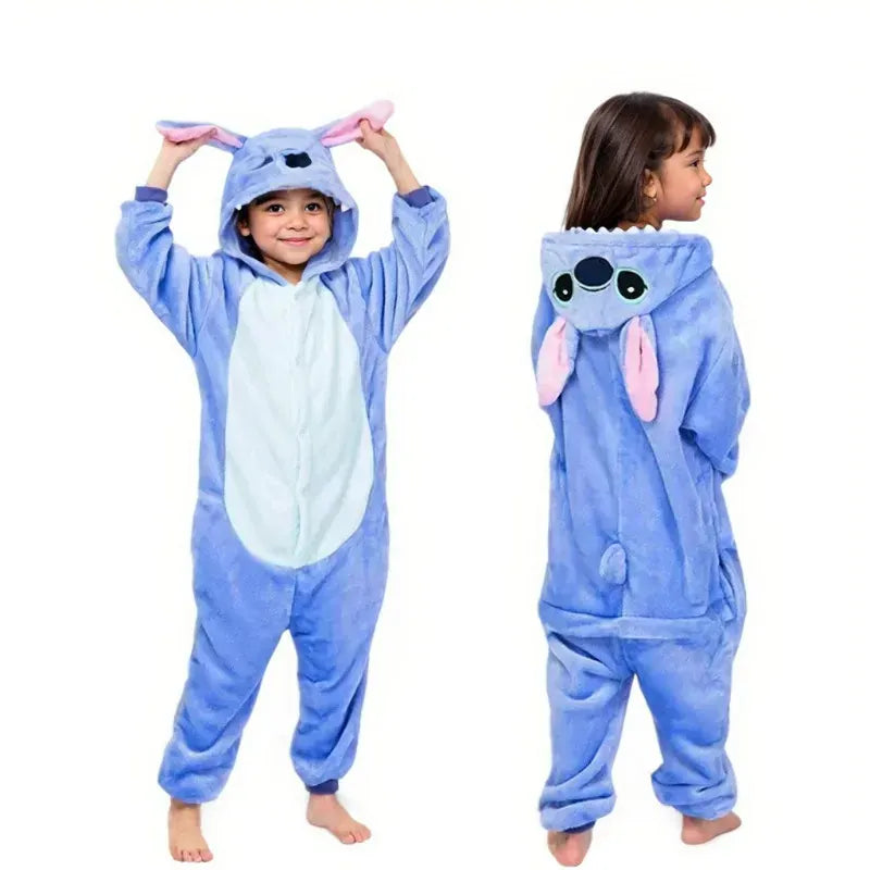 Déguisement enfant Stitch pyjama cosplay doux et confortable pour garçon ou fille, idéal fête déguisée ou vêtement de nuit.