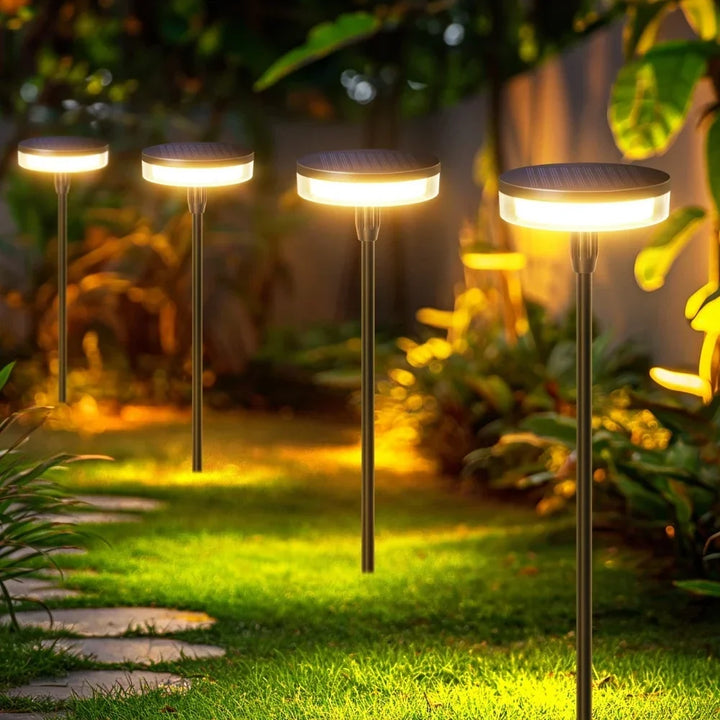 Éclairage de jardin autonome avec lampe solaire LED oscillante, effet lucioles blanc chaud.
