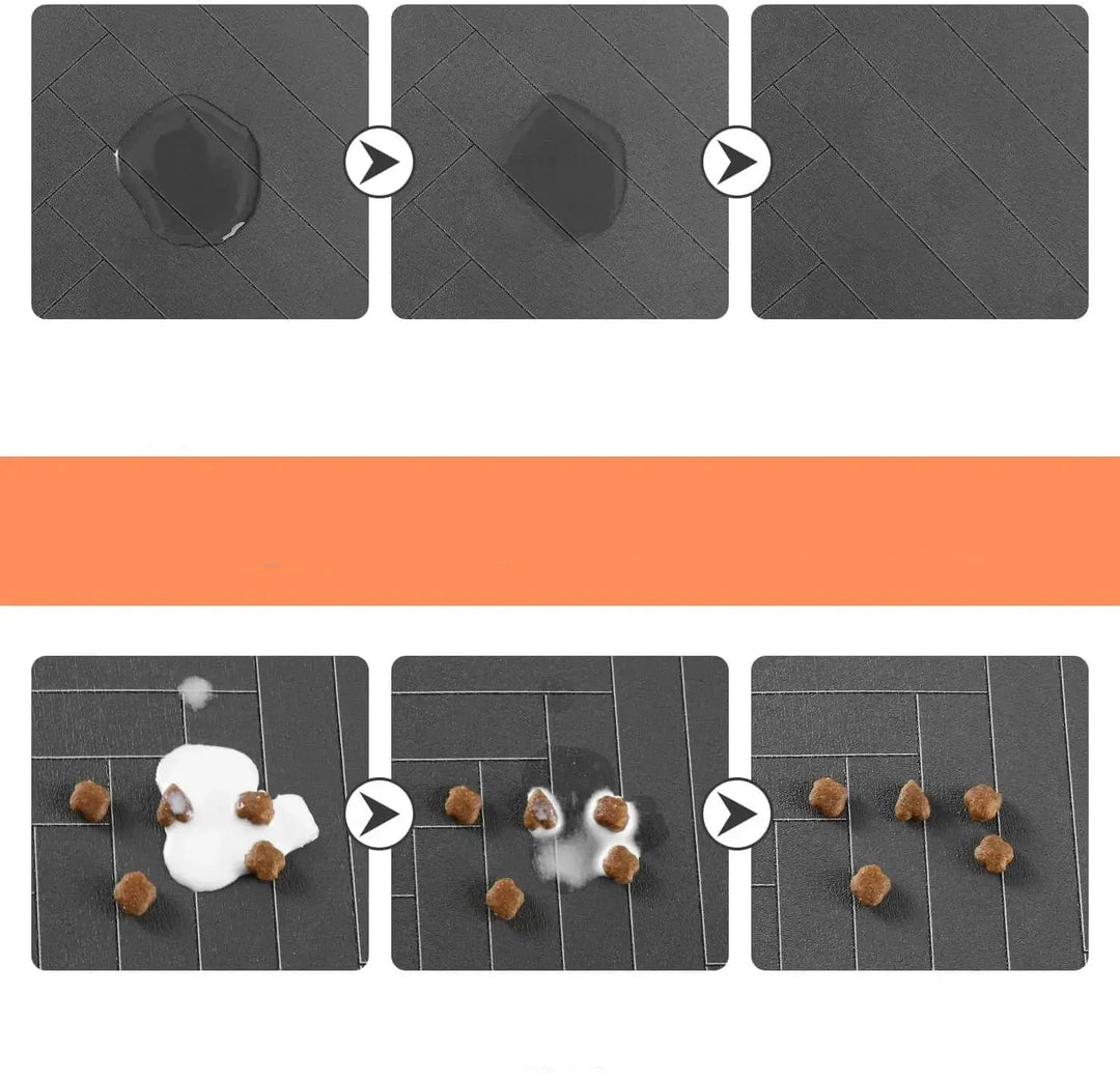 Tapis de sol absorbant antidérapant pour gamelles chien et chat. Protège contre les déversements d'eau et nourriture.