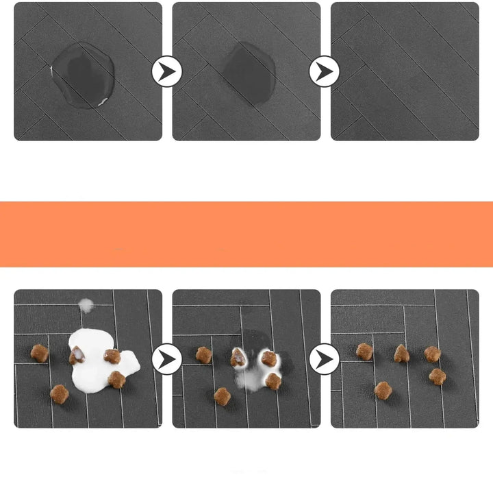 Tapis de sol absorbant antidérapant pour gamelles chien et chat. Protège contre les déversements d'eau et nourriture.