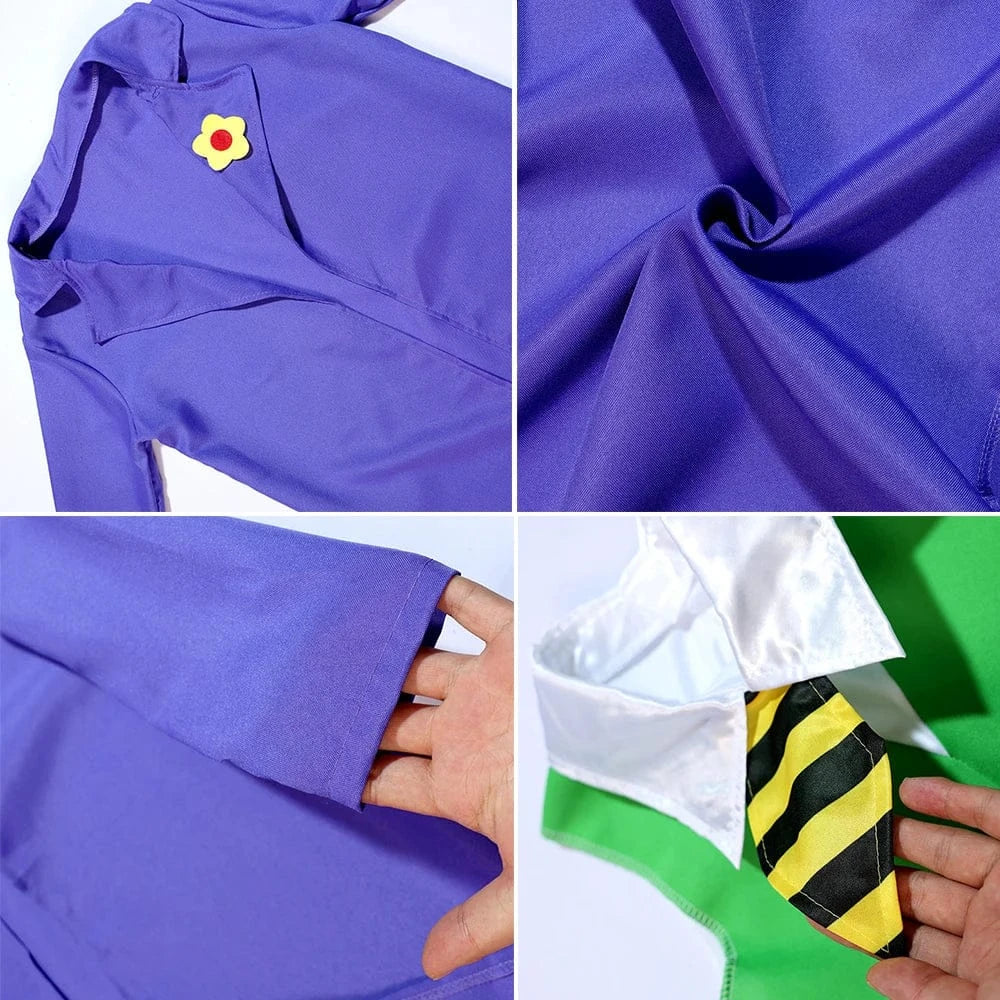 Joker enfant: déguisement cosplay violet pour Halloween, parfait pour incarner le personnage iconique.