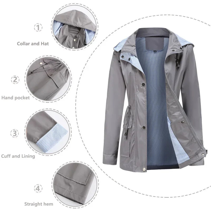 Trench femme chic et chaud, protection pluie élégante, essentiel hiver-automne.