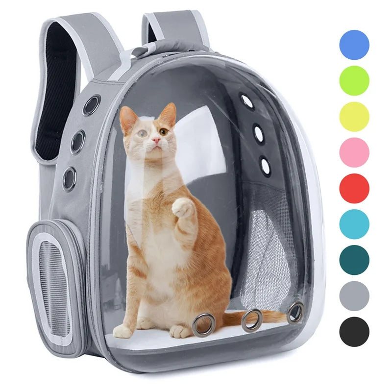 Sac à dos de transport PetRoyale transparent pour chat et petit chien. Confort et sécurité pour les promenades.