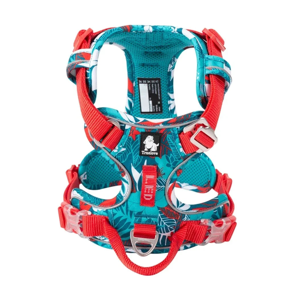 Harnais ergonomique pour chien, ajustable. Répartit la pression, assure confort et sécurité.
