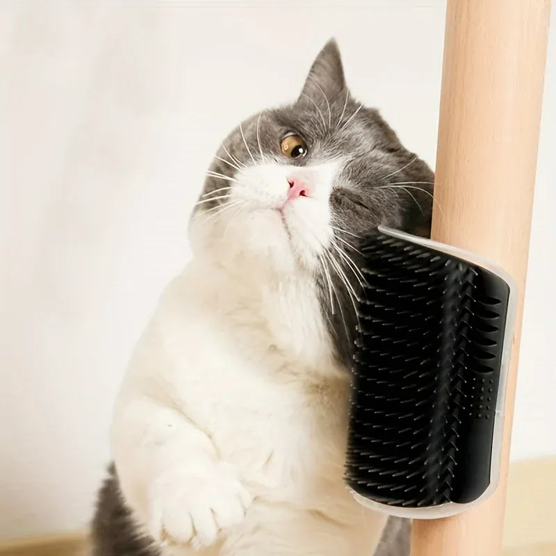 Brosse murale auto-toilettage pour chat, offre un massage doux et réduit les poils morts. Facile à installer.