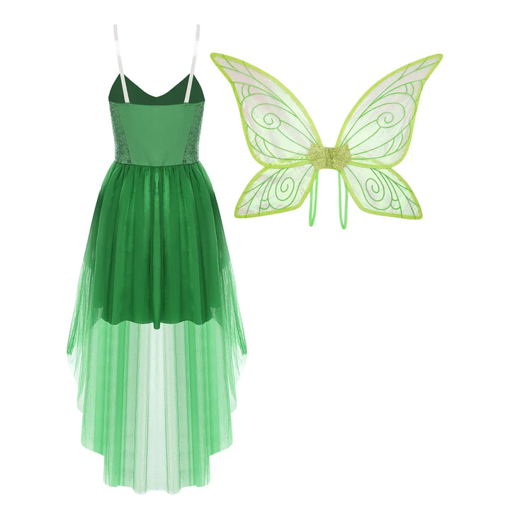 Déguisement Clochette adulte pour femme, avec robe verte, ailes scintillantes et touche de magie pour carnaval.