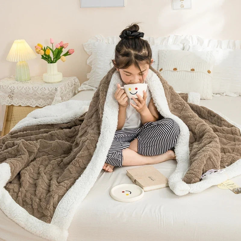 Plaid doux et épais en sherpa polaire, excellent isolant thermique pour des nuits paisibles et chaudes.