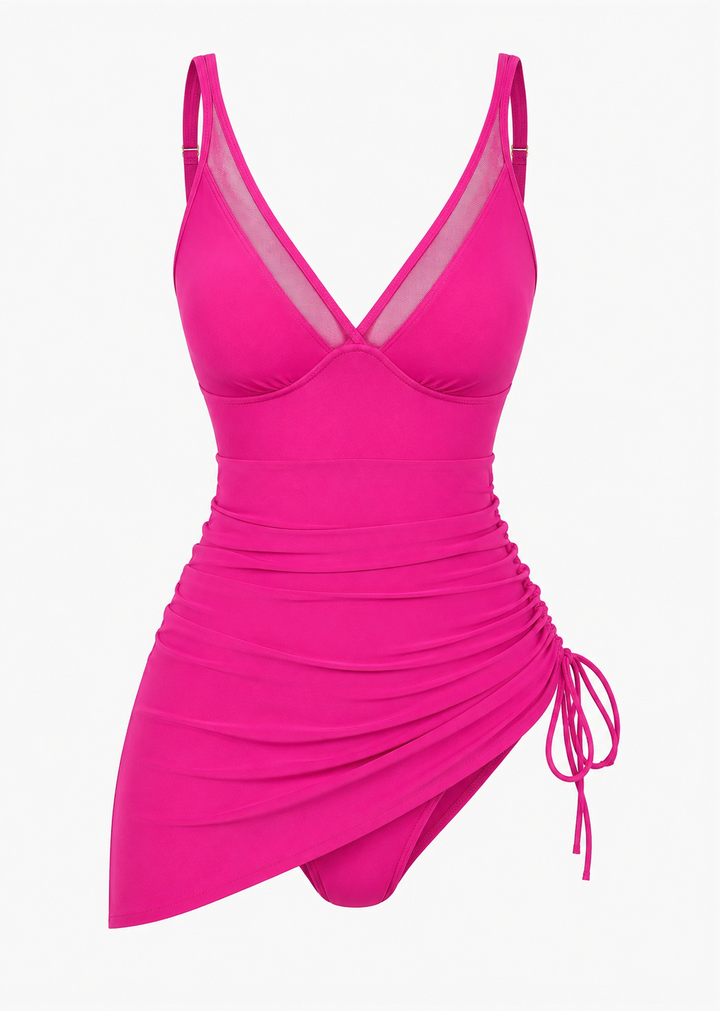 Robe de bain Lena femmes, protection UV intégrée, contrôle ventre, idéale pour les activités aquatiques.