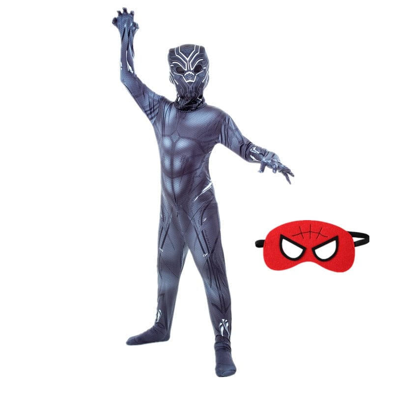 Déguisement de Spiderman détaillé pour enfant, texture toile d'araignée, parfait pour une fête à thème.