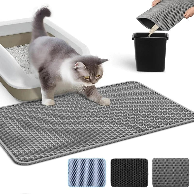 Tapis litière chat double couche en EVA, anti-éclaboussures, pour une maison propre et hygiénique.