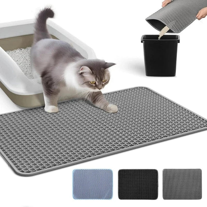 Tapis litière chat double couche en EVA, anti-éclaboussures, pour une maison propre et hygiénique.