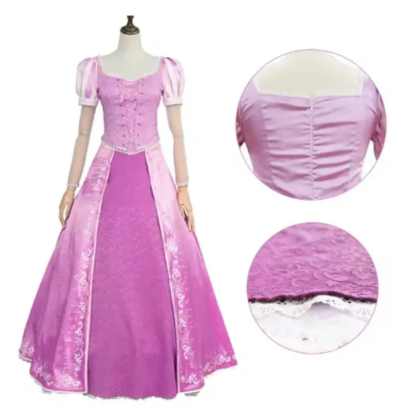 Robe cosplay Raiponce violette femme, déguisement élégant princesse, idéal pour soirée déguisée ou bal masqué.