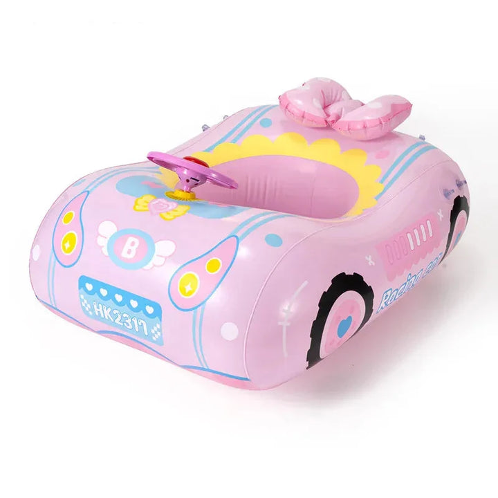 Bouée gonflable bébé voiture avec volant, parfaite pour l'été. Sûre pour piscine, plage et jeux aquatiques.