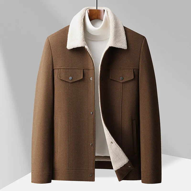 Veste homme chaude, coupe droite élégante. Style urbain décontracté avec boutons, parfaite pour automne-hiver.