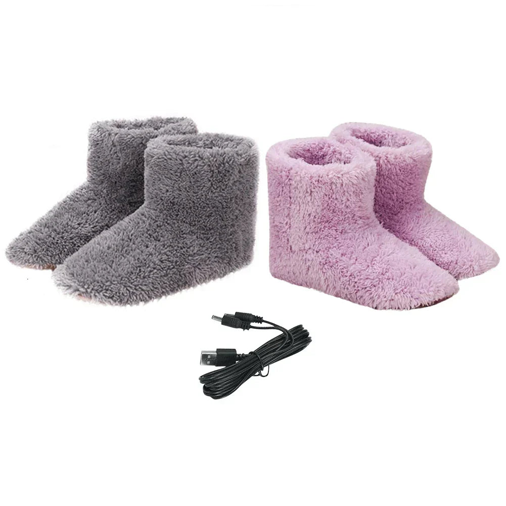 Chaussons chauffants USB unisexe gris pour un confort hivernal optimal et des pieds bien au chaud à la maison.