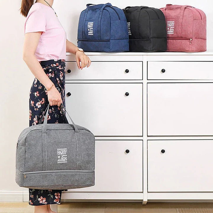 Sac sport femme polyvalent, noir, léger et pliable, idéal pour la salle ou courts voyages.