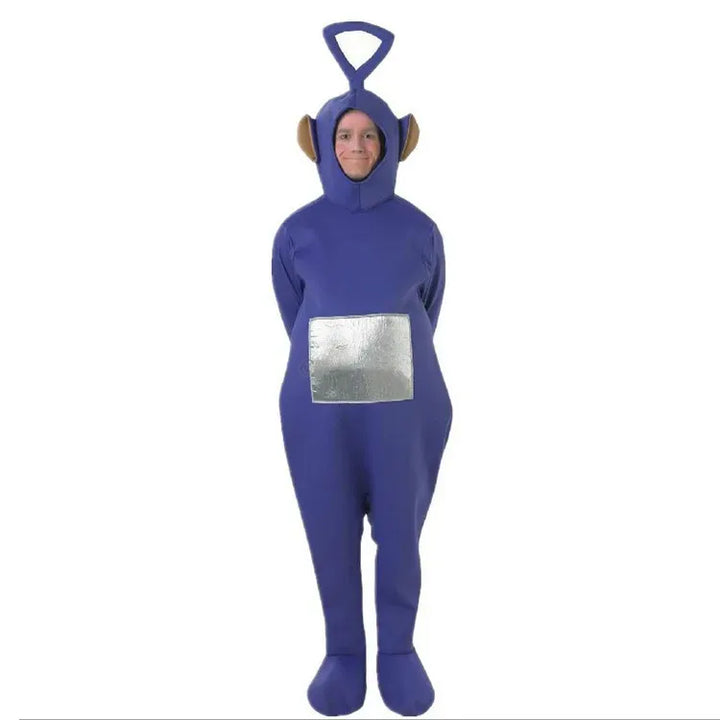 Costume Teletubbies vert adulte unisexe, confortable pour fête, cosplay ou événement rétro nostalgique.